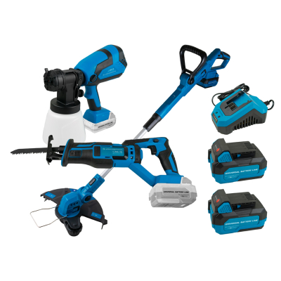 Комплект акумуляторного інструменту KRAISSMANN 20UL (фарбопульт, шабельна пила, трімер, 2 акумулятори, зарядний пристрій)